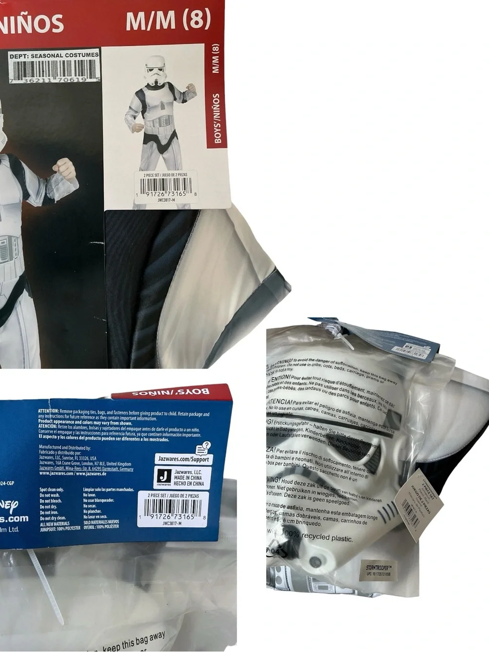 Star Wars Stormtrooper Disney Costume 2 Piece Set  boys Size M (8) Jazwares NEW